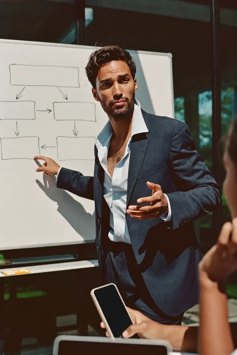 Consultant presenting at a whiteboard