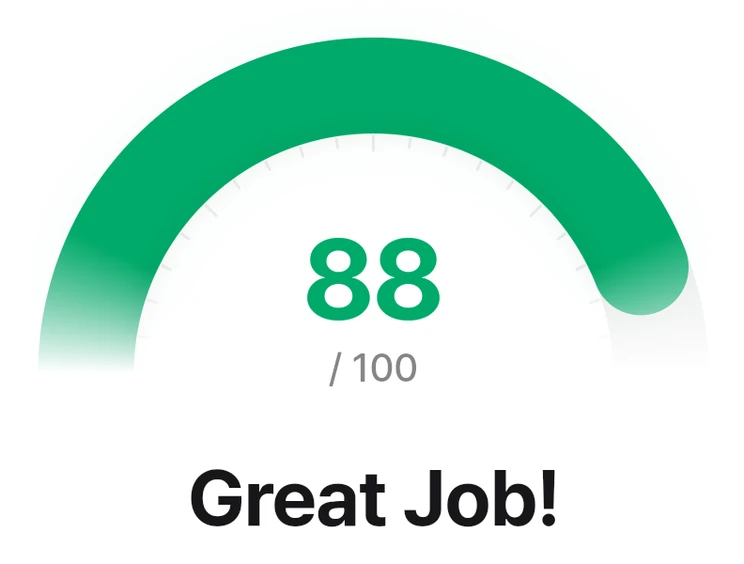 Die Bewertung eines Texts in der App: 88 von 100, „Great Job!“