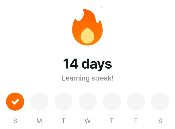 Eine Lernserie in AvoLingo: 14 Tage, der erste Tag dieser Woche ist abgehakt.
